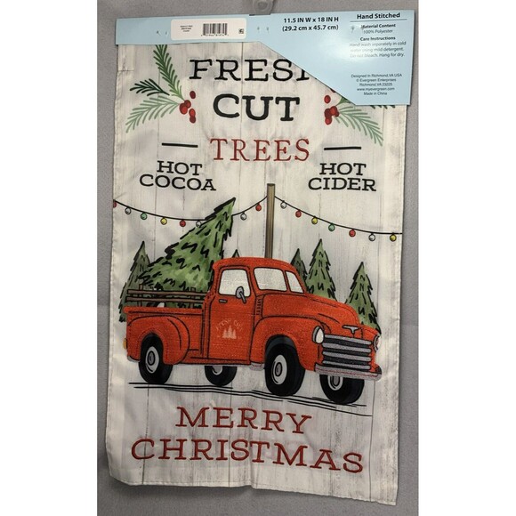 Red Truck Christmas Fresh Cut Trees Applique Embroidered Garden Flag 11.5"X18" - Picture 10 of 10